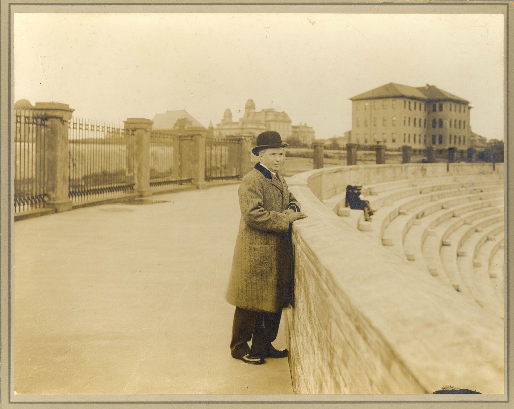 John D. Archbold looks out over the stadium he founded. Copyright: Syracuse University Archives