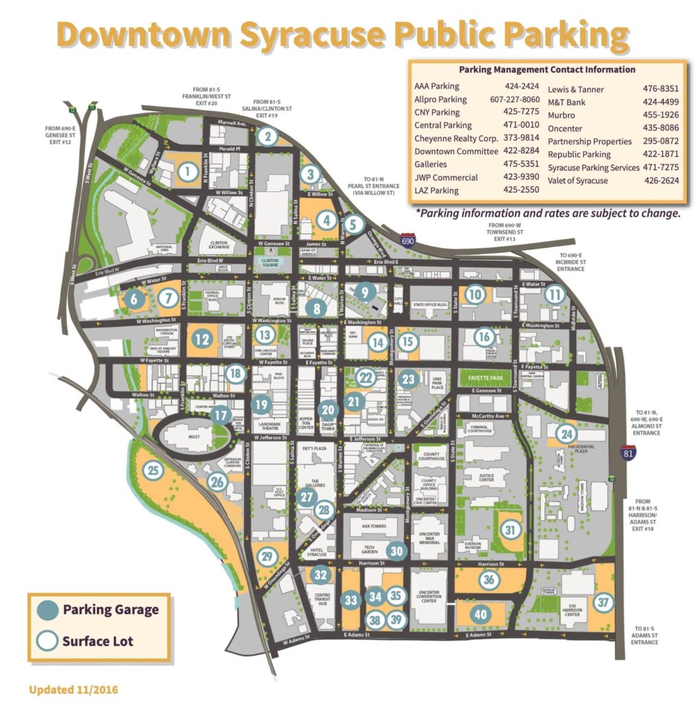 Downtown Syracuse parking brochure